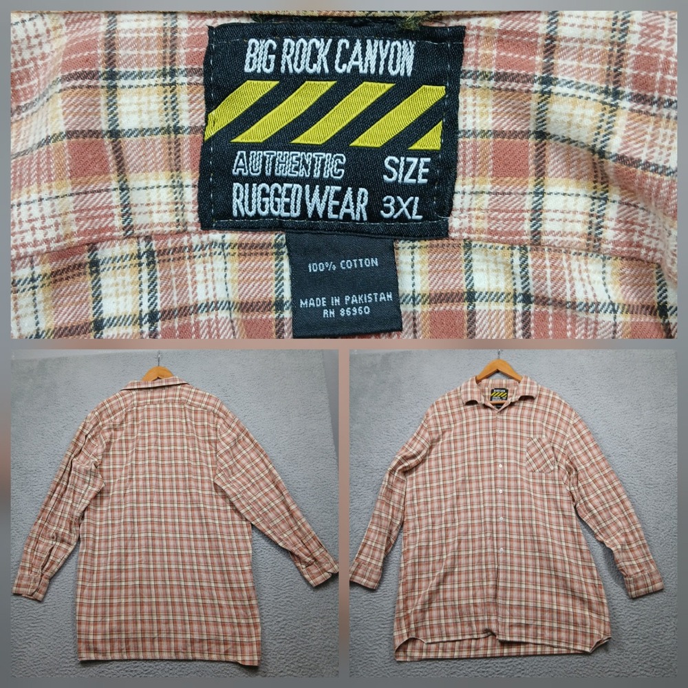 Big Rock Canyon Plaid Flannel Shirt Men's‎ 3XL Brown Tan Long Sleeve Cotton